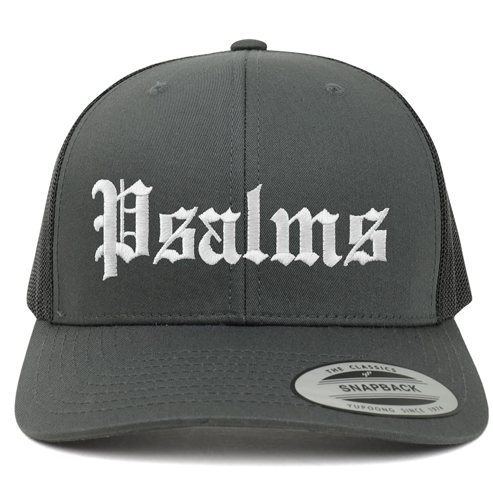Trendy Apparel Shop Psalms Old English 6 Panel Trucker Mesh Cap