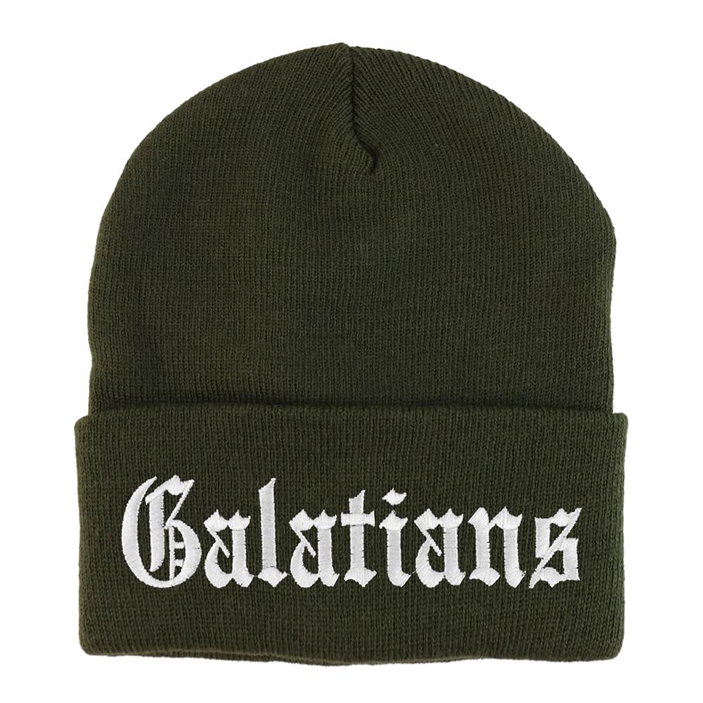 Trendy Apparel Shop Galatians Old English Embroidered Long Cuff Beanie
