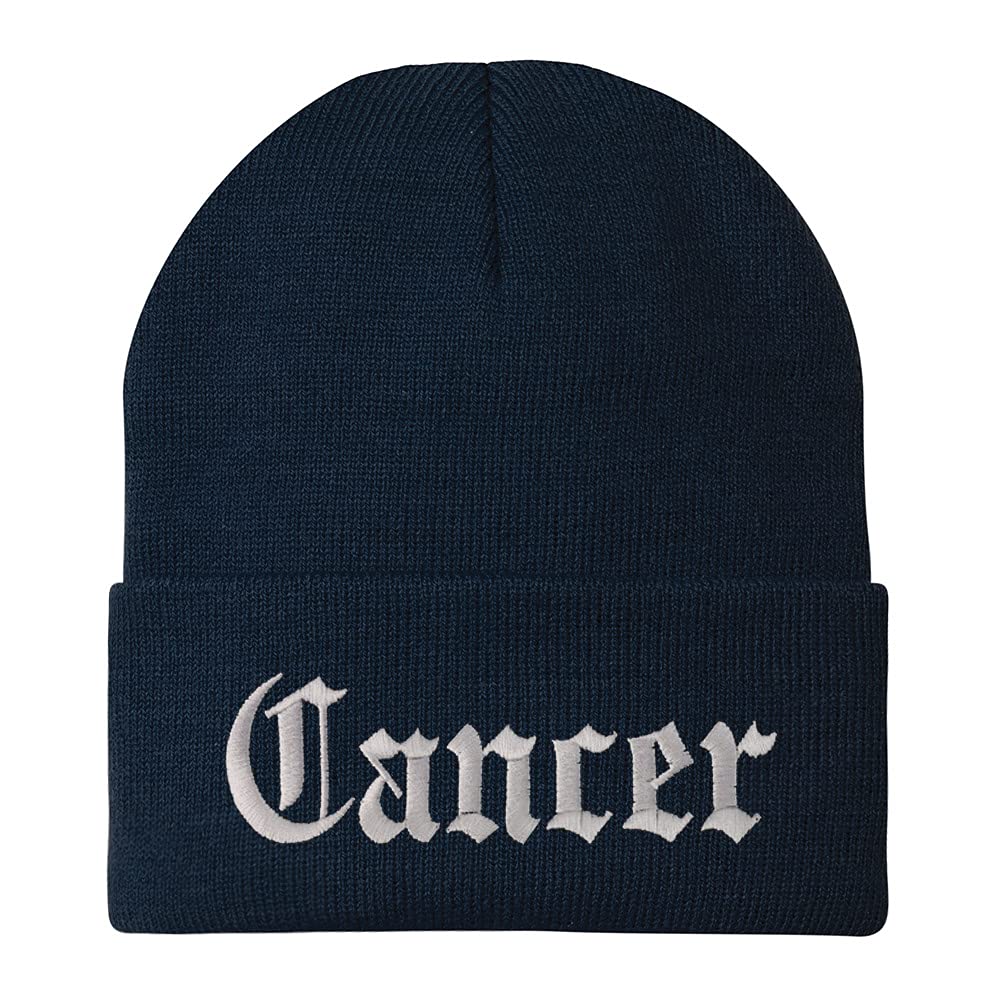 Trendy Apparel Shop Cancer Old English Embroidered Long Cuff Beanie