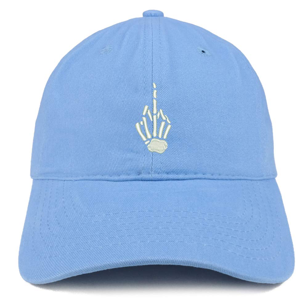 Trendy Apparel Shop Skeleton Middle Finger Embroidered Cotton Dad Hat - Carolina Blue