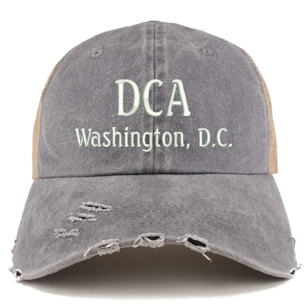 Trendy Apparel Shop DCA Washington DC Embroidered Frayed Bill Trucker Mesh Back Cap