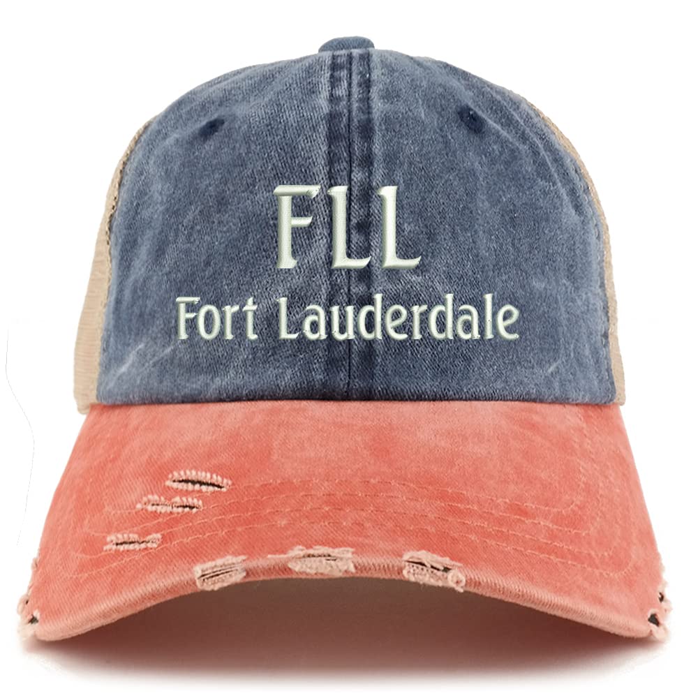 Trendy Apparel Shop FLL Fort Lauderdale Embroidered Frayed Bill Trucker Mesh Back Cap