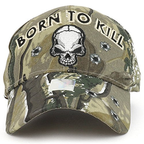 Trendy Apparel Shop Born to Kill Skull Embroidered Military Camo Baseball Cap
