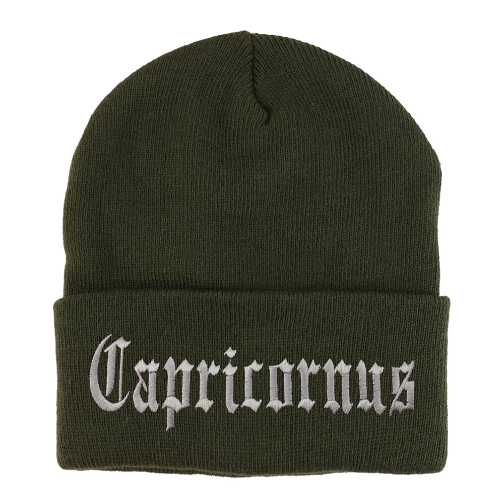 Trendy Apparel Shop Capricornus Old English Embroidered Long Cuff Beanie