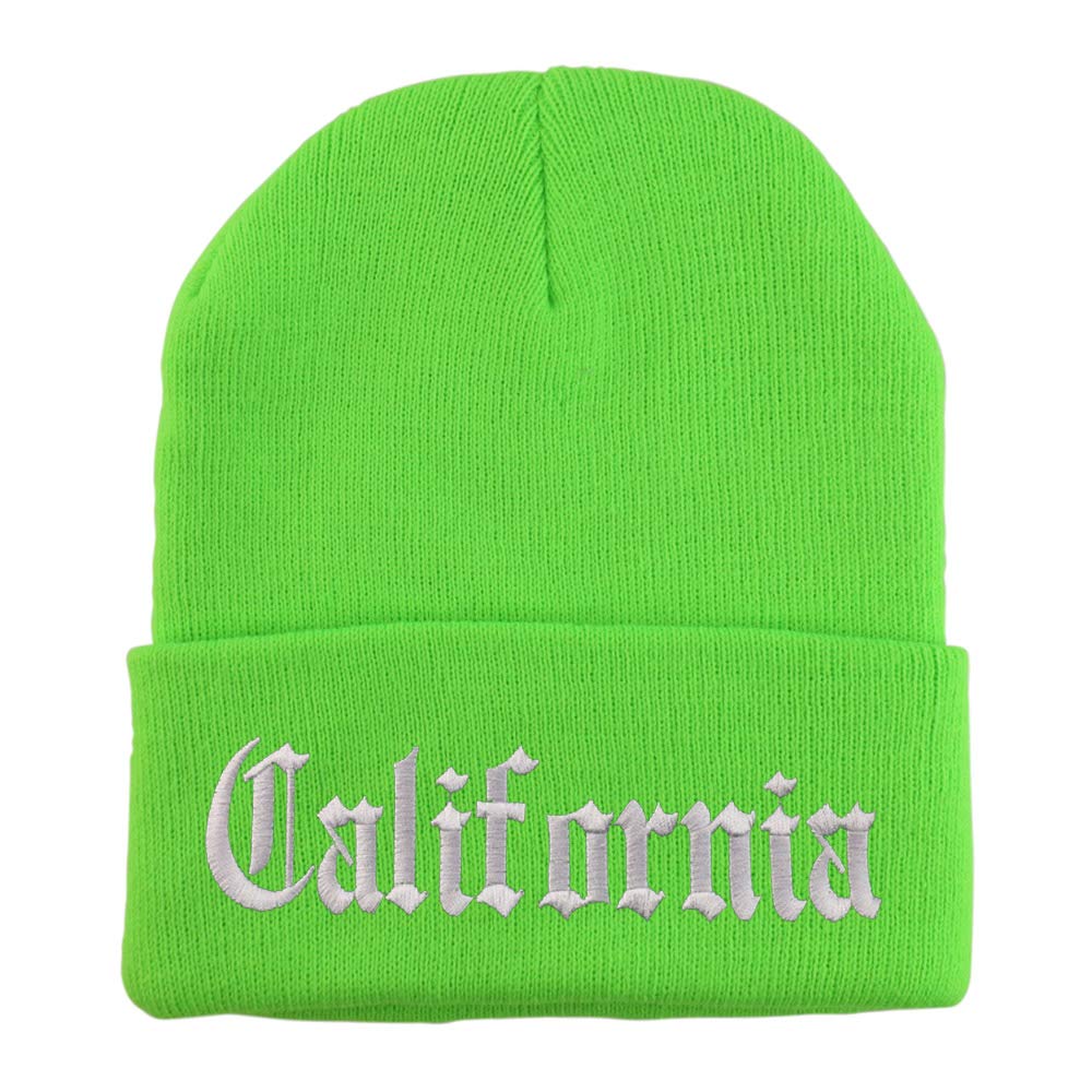 Trendy Apparel Shop California State Old English Embroidered Long Cuff Beanie