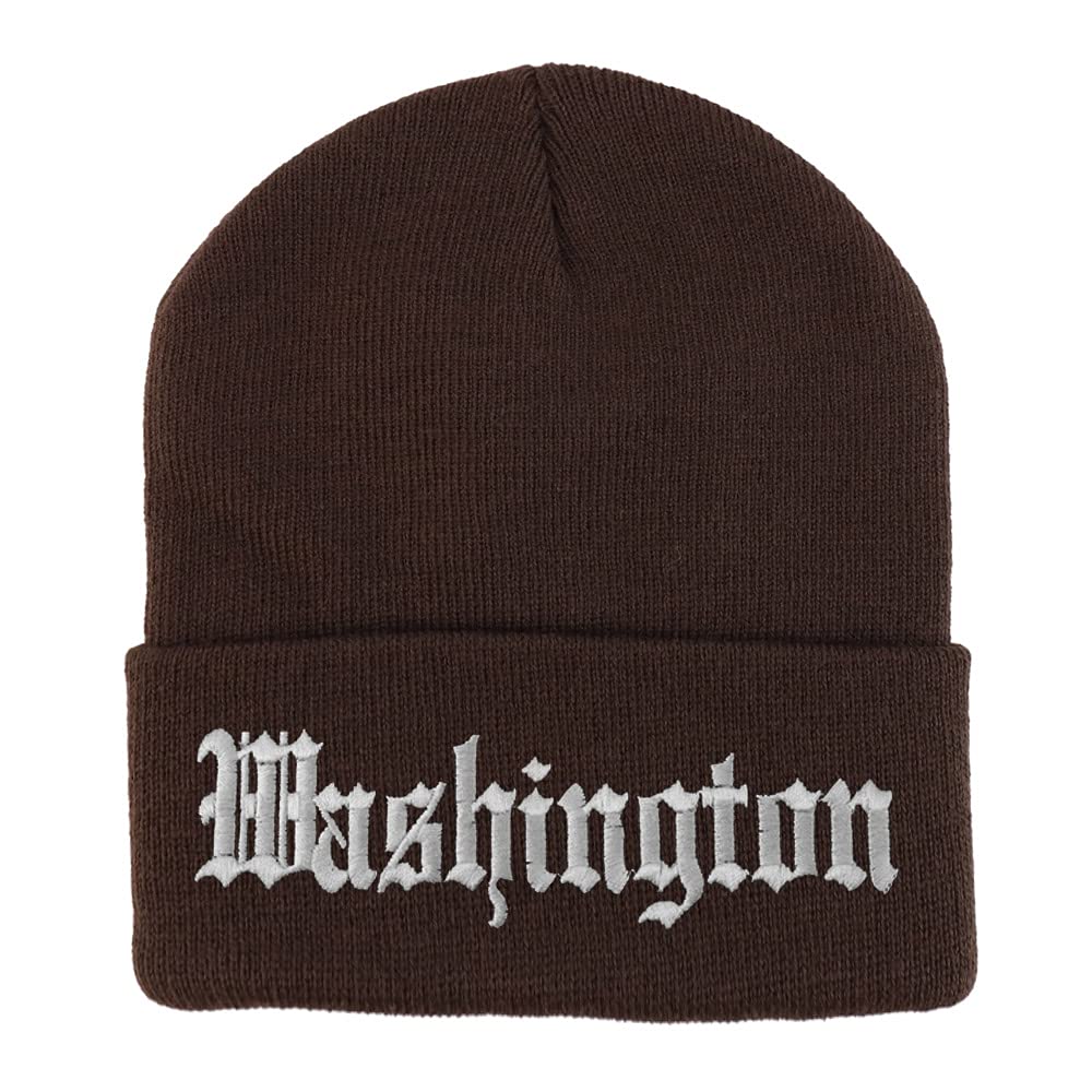 Trendy Apparel Shop Washington Old English Embroidered Long Cuff Beanie