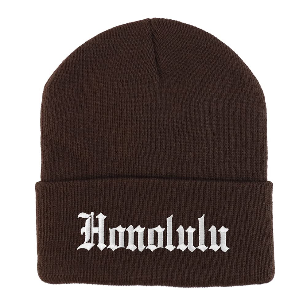 Trendy Apparel Shop Honolulu Old English Embroidered Long Cuff Beanie