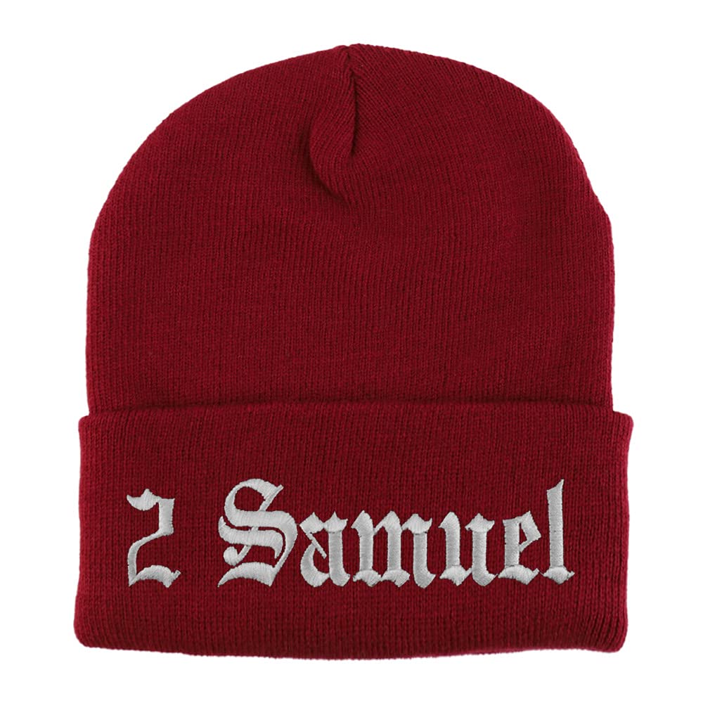 Trendy Apparel Shop 2 Samuel Old English Embroidered Long Cuff Beanie