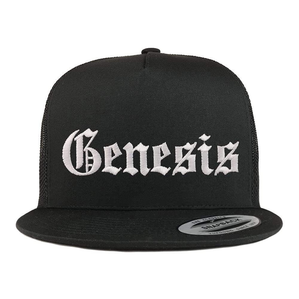 Trendy Apparel Shop Genesis Old English 5 Panel Flatbill Trucker Cap
