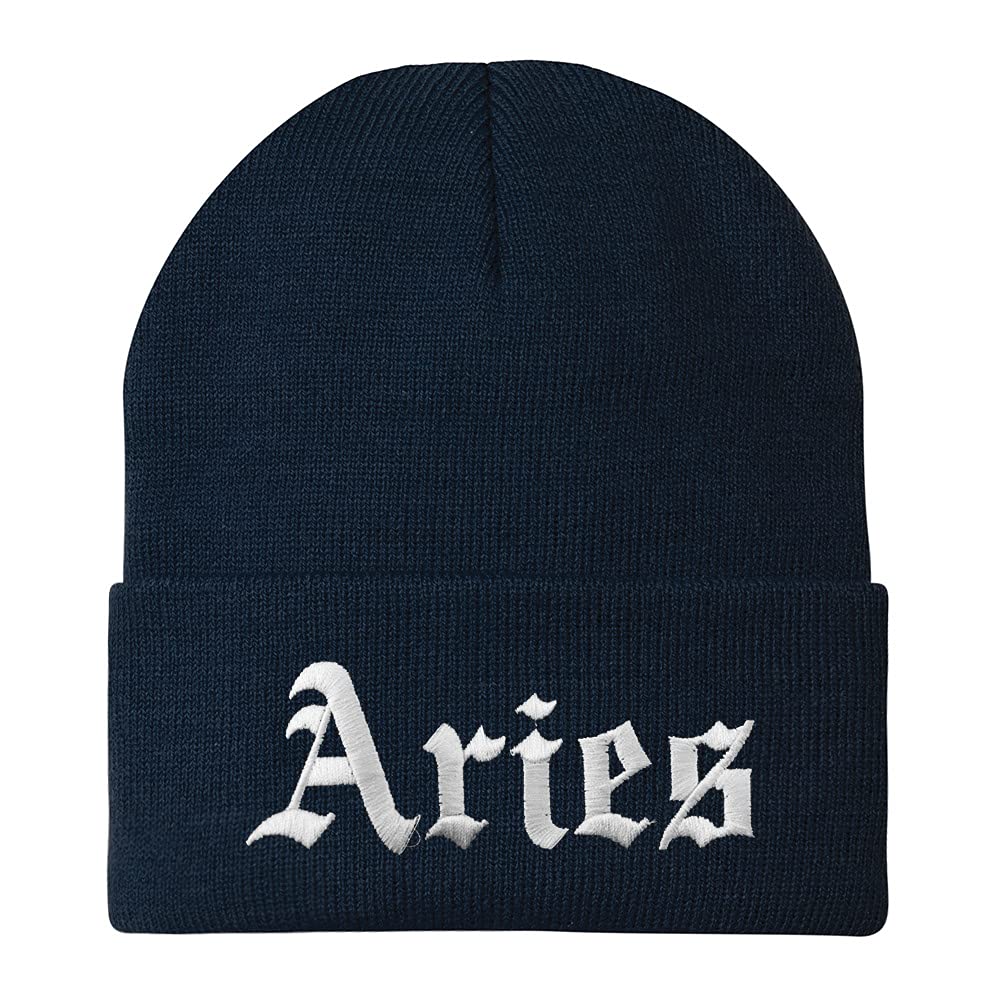 Trendy Apparel Shop Aries Old English Embroidered Long Cuff Beanie