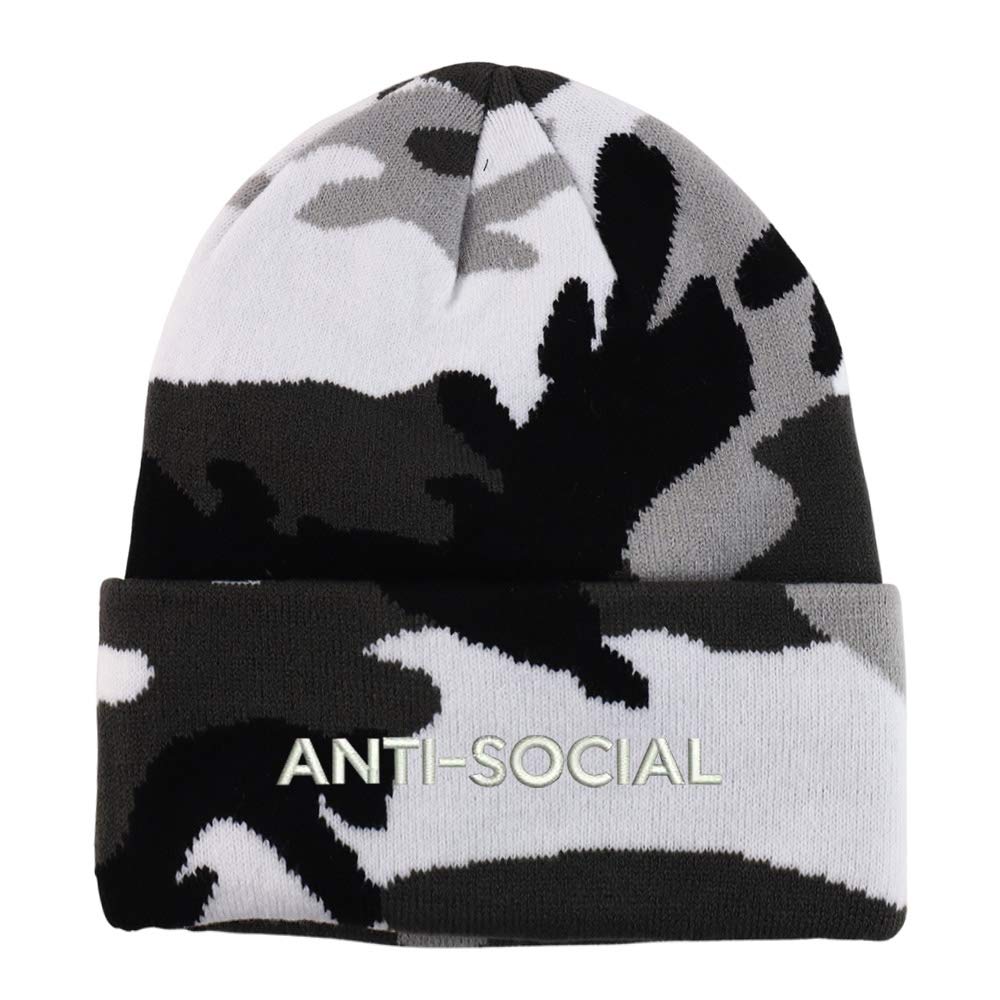 Trendy Apparel Shop Anti Social Embroidered Made in USA Camo Beanie