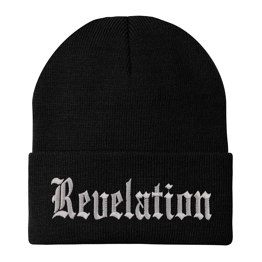 Trendy Apparel Shop Revelations Old English Embroidered Long Cuff Beanie