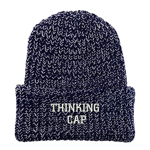 Trendy Apparel Shop Thinking Cap Embroidered Long Cuffed Thick Ribbed Beanie