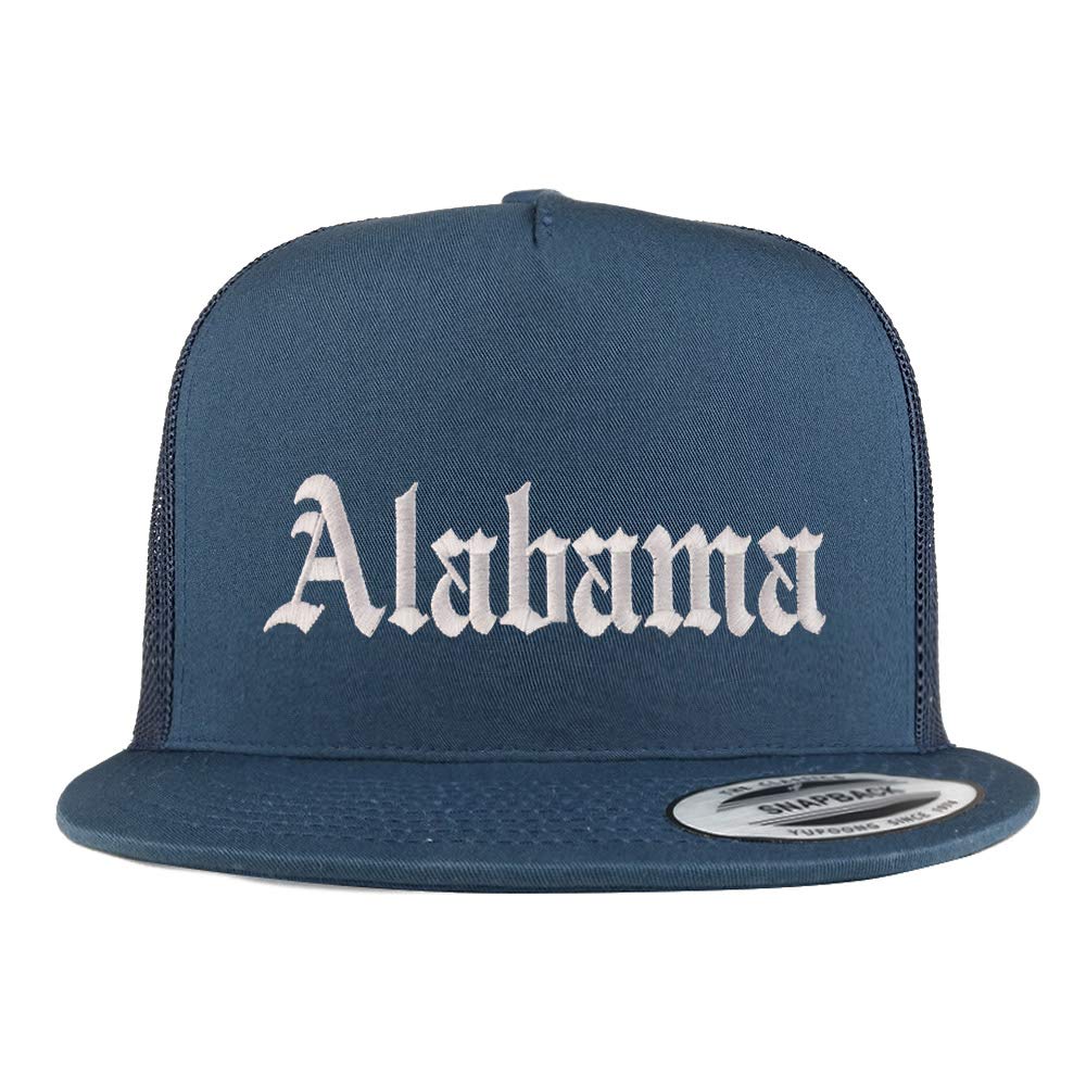 Trendy Apparel Shop Alabama State Old English 5 Panel Flatbill Trucker Mesh Cap