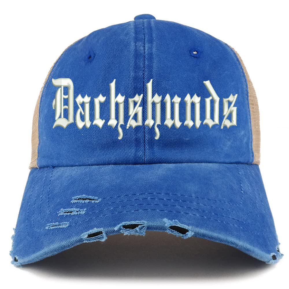 Trendy Apparel Shop Old English Dachshunds Frayed Bill Trucker Mesh Back Cap