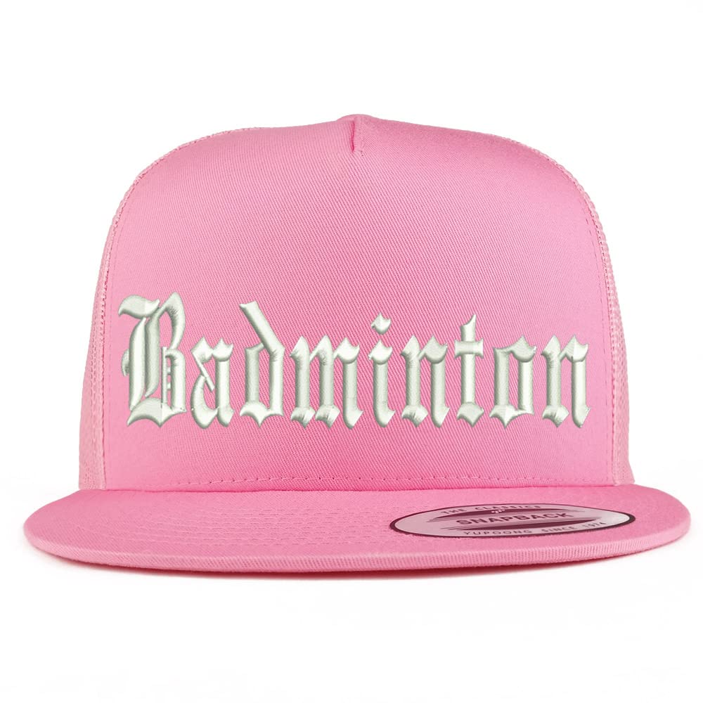 Trendy Apparel Shop Old English Badminton 5 Panel Flatbill Trucker Cap