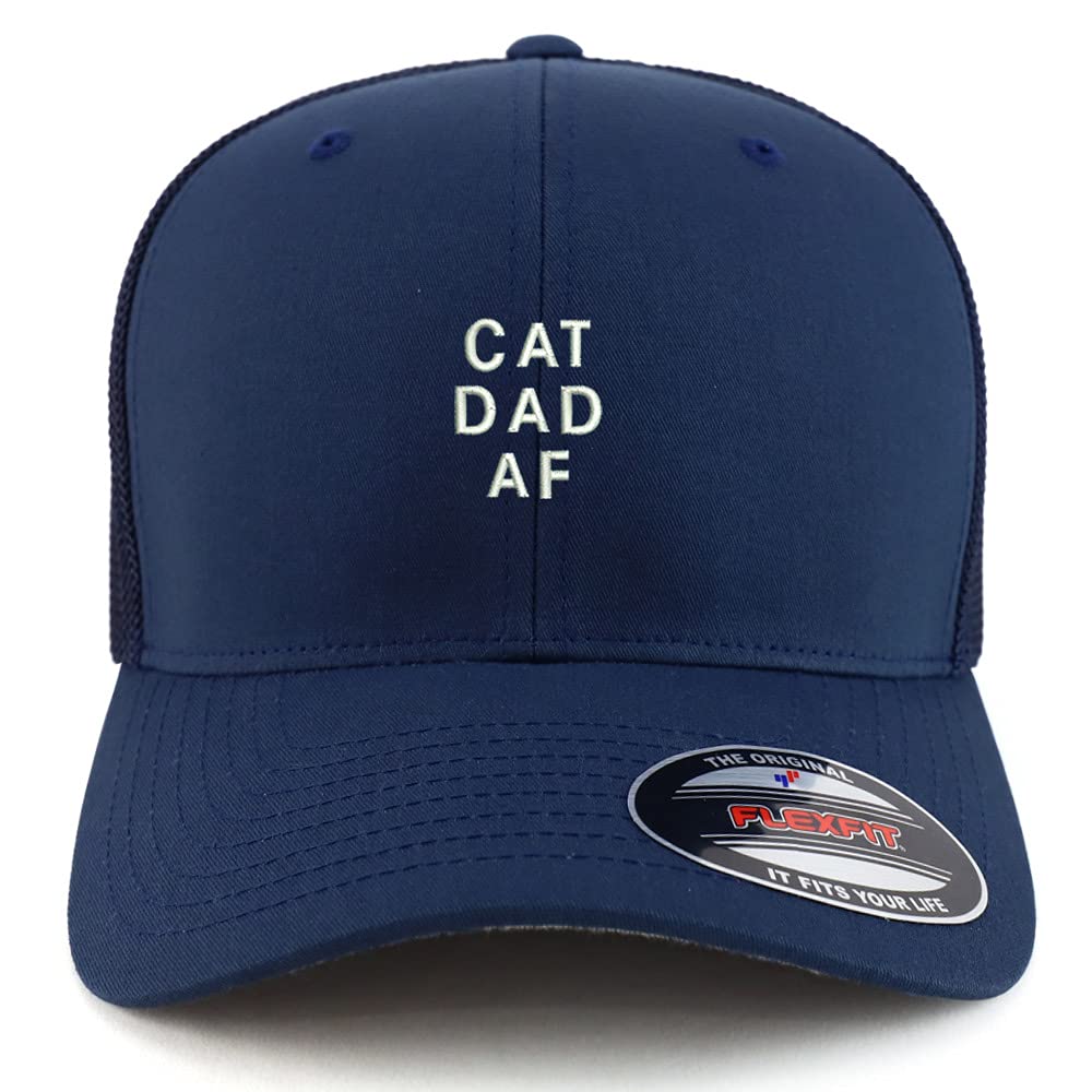Trendy Apparel Shop Oversized XXL Cat Dad Af Embroiderd Structured Fitted Trucker Mesh Cap