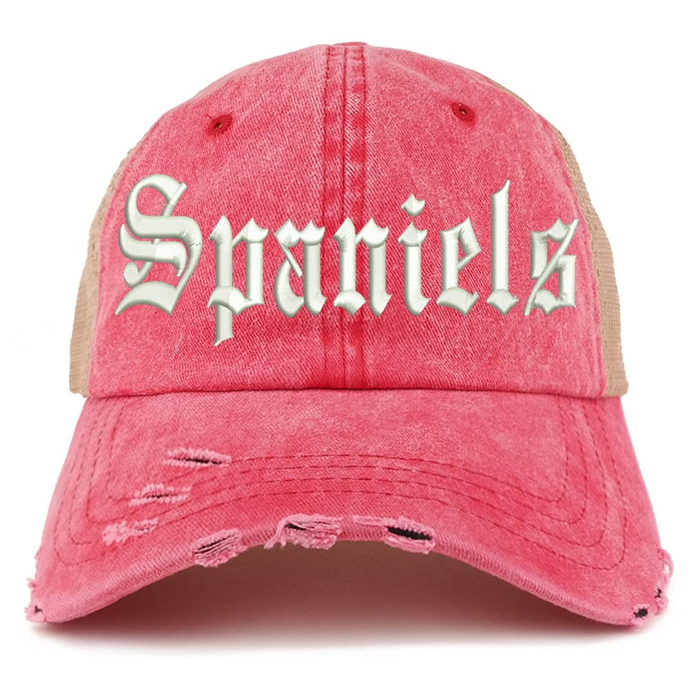 Trendy Apparel Shop Old English Spaniels Frayed Bill Trucker Mesh Back Cap
