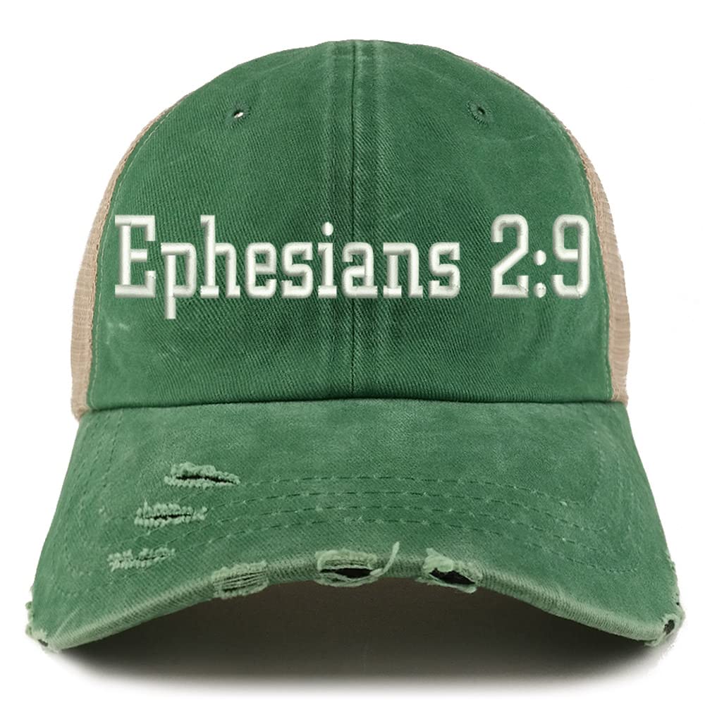 Trendy Apparel Shop Ephesians 2:9 Frayed Bill Trucker Mesh Back Cap