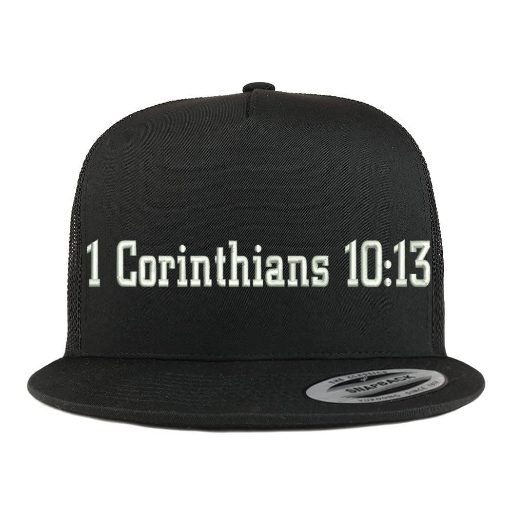 Trendy Apparel Shop 1 Corinthians 10:13 5 Panel Flatbill Trucker Cap