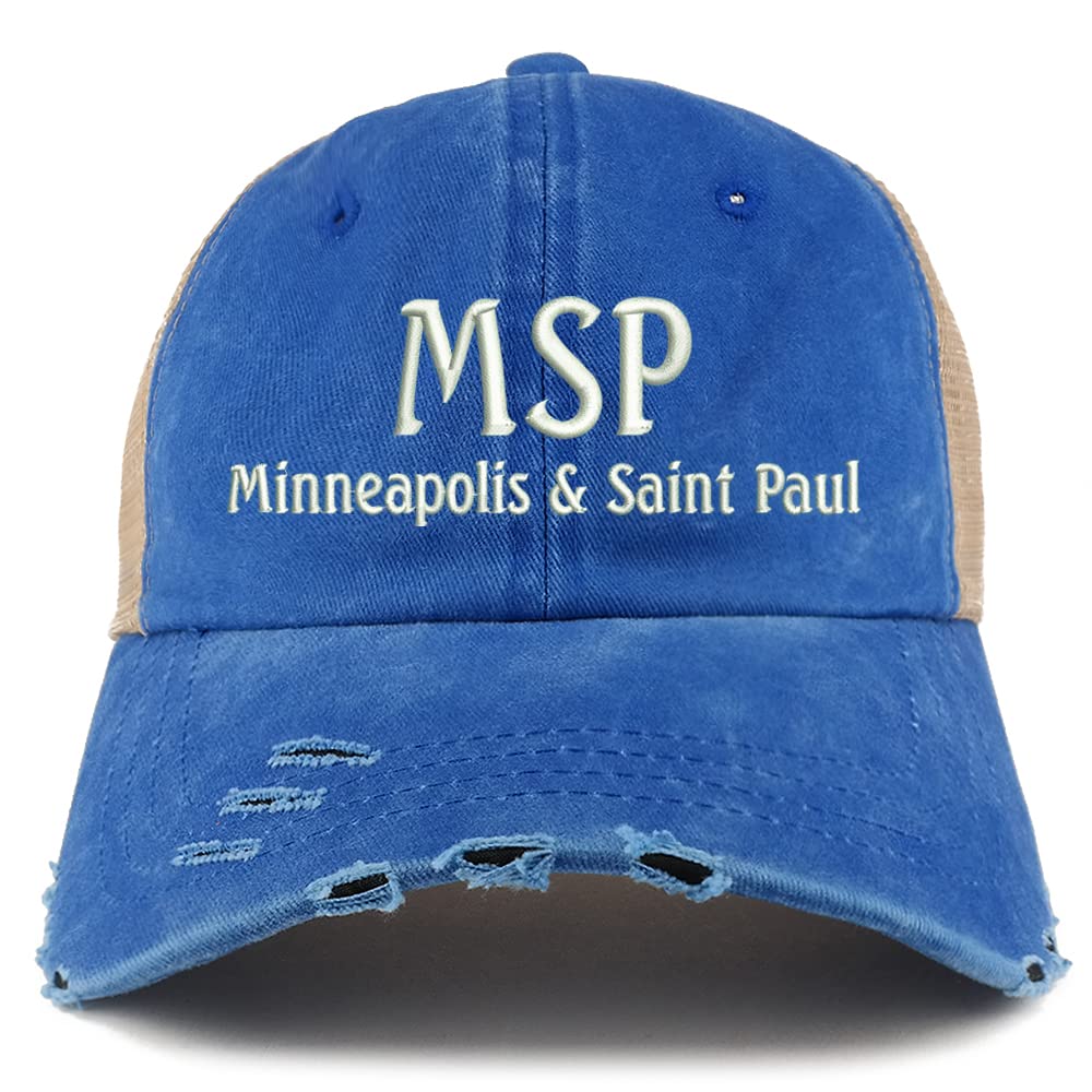 Trendy Apparel Shop MSP Minneapolis and Saint Paul Embroidered Frayed Bill Trucker Mesh Back Cap