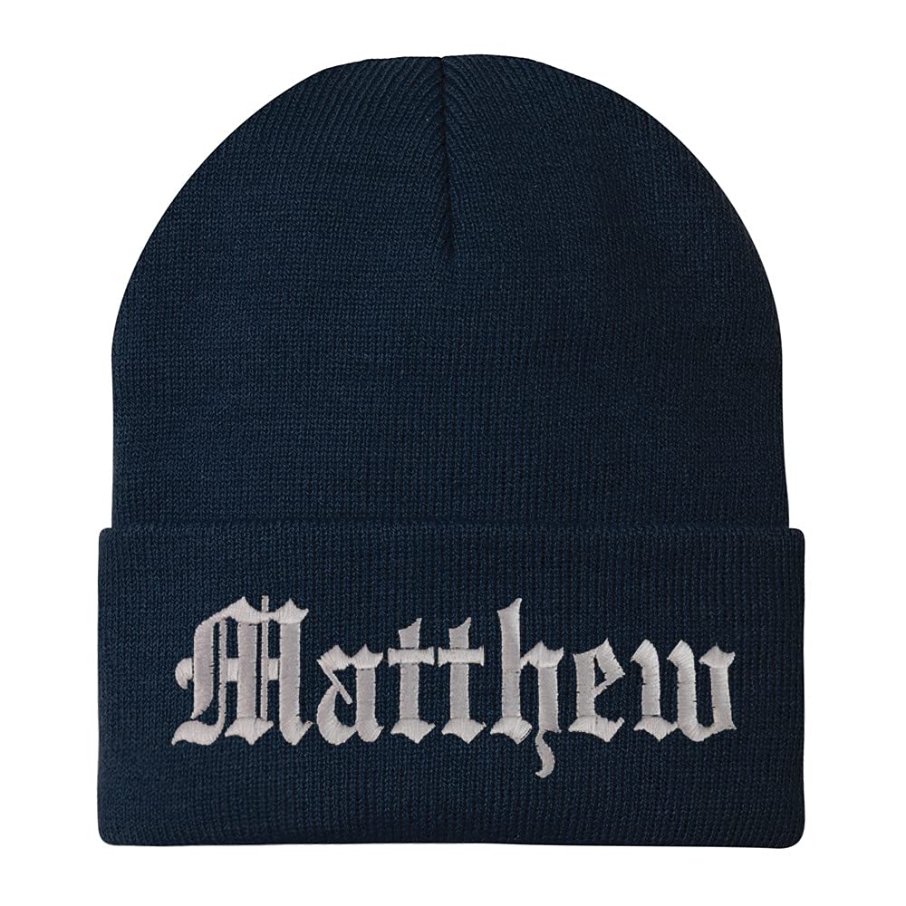Trendy Apparel Shop Matthew Old English Embroidered Long Cuff Beanie