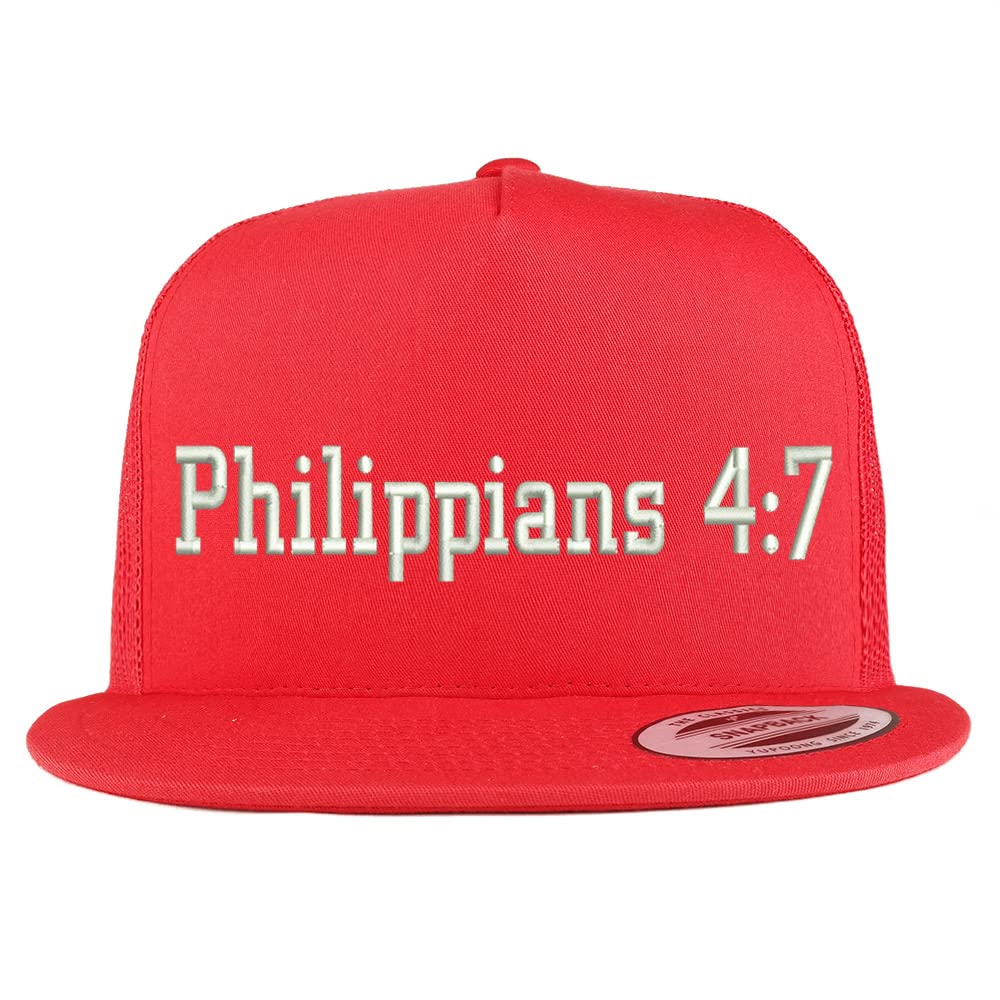 Trendy Apparel Shop Philippians 4:7 5 Panel Flatbill Trucker Cap