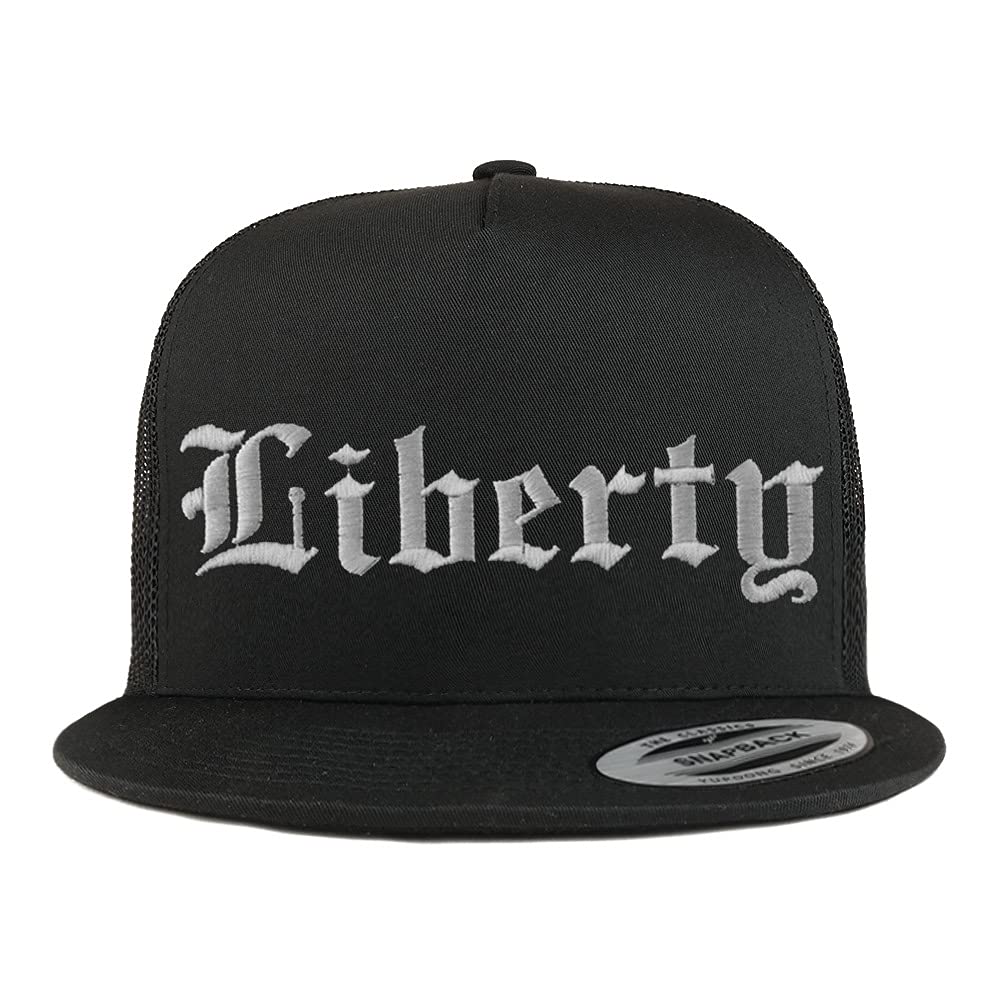 Trendy Apparel Shop Liberty Old English 5 Panel Flatbill Trucker Cap
