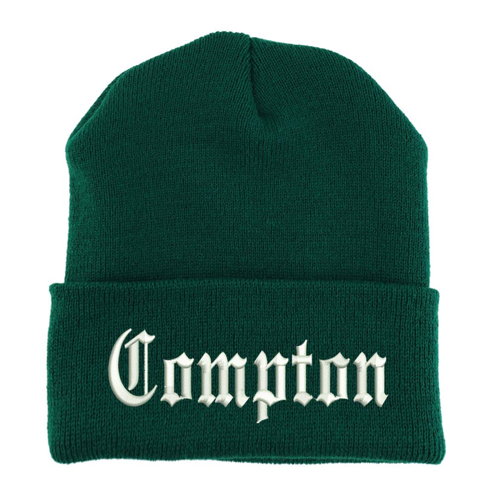 Trendy Apparel Shop Compton Old English Embroidered Made in USA Cuff Folded Acylic Knit Winter Beanie Hat