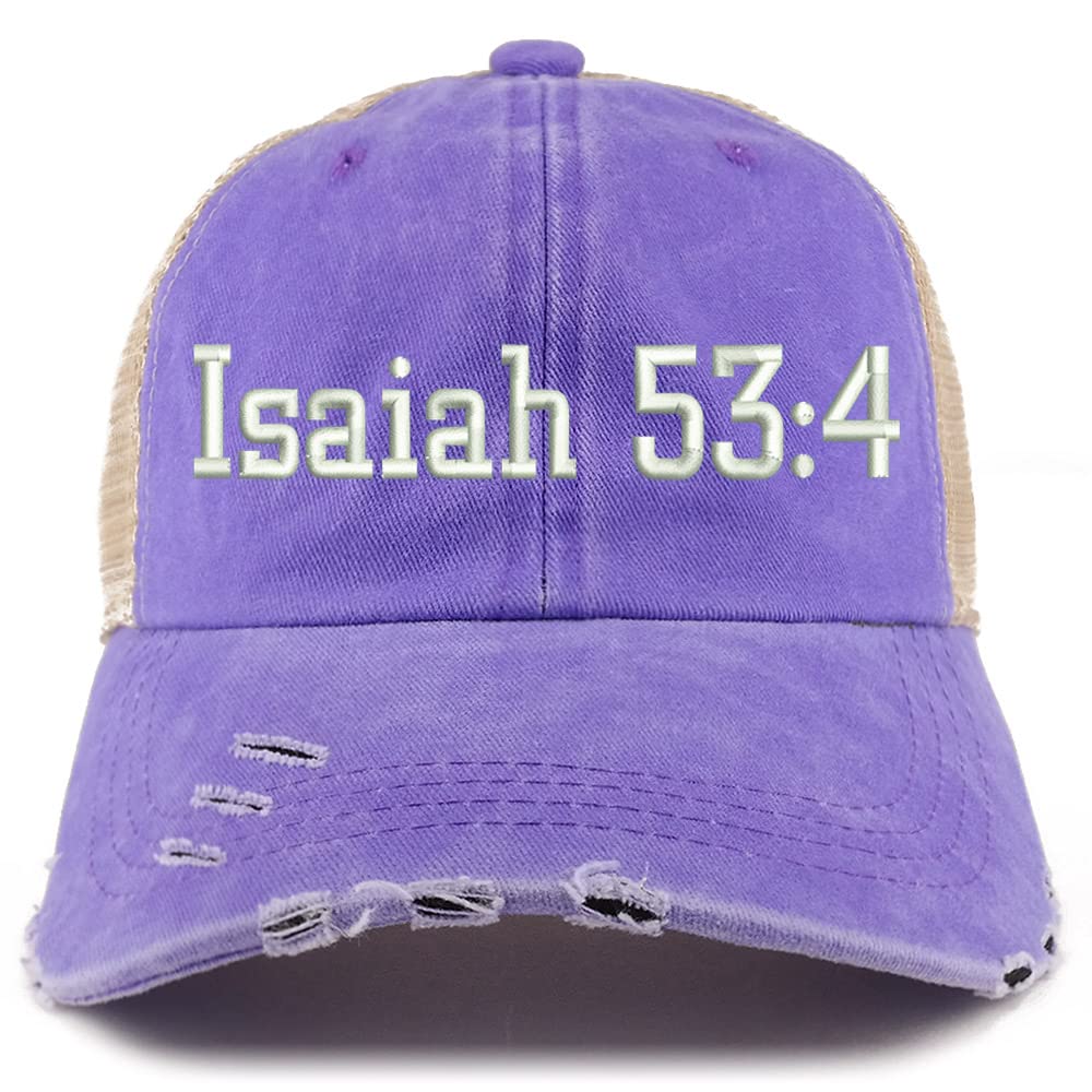 Trendy Apparel Shop Isaiah 53:4 Frayed Bill Trucker Mesh Back Cap