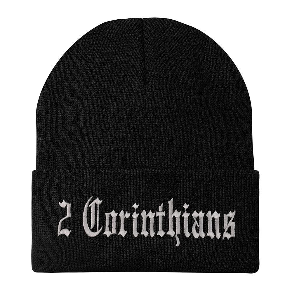 Trendy Apparel Shop 2 Corinthians Old English Embroidered Long Cuff Beanie