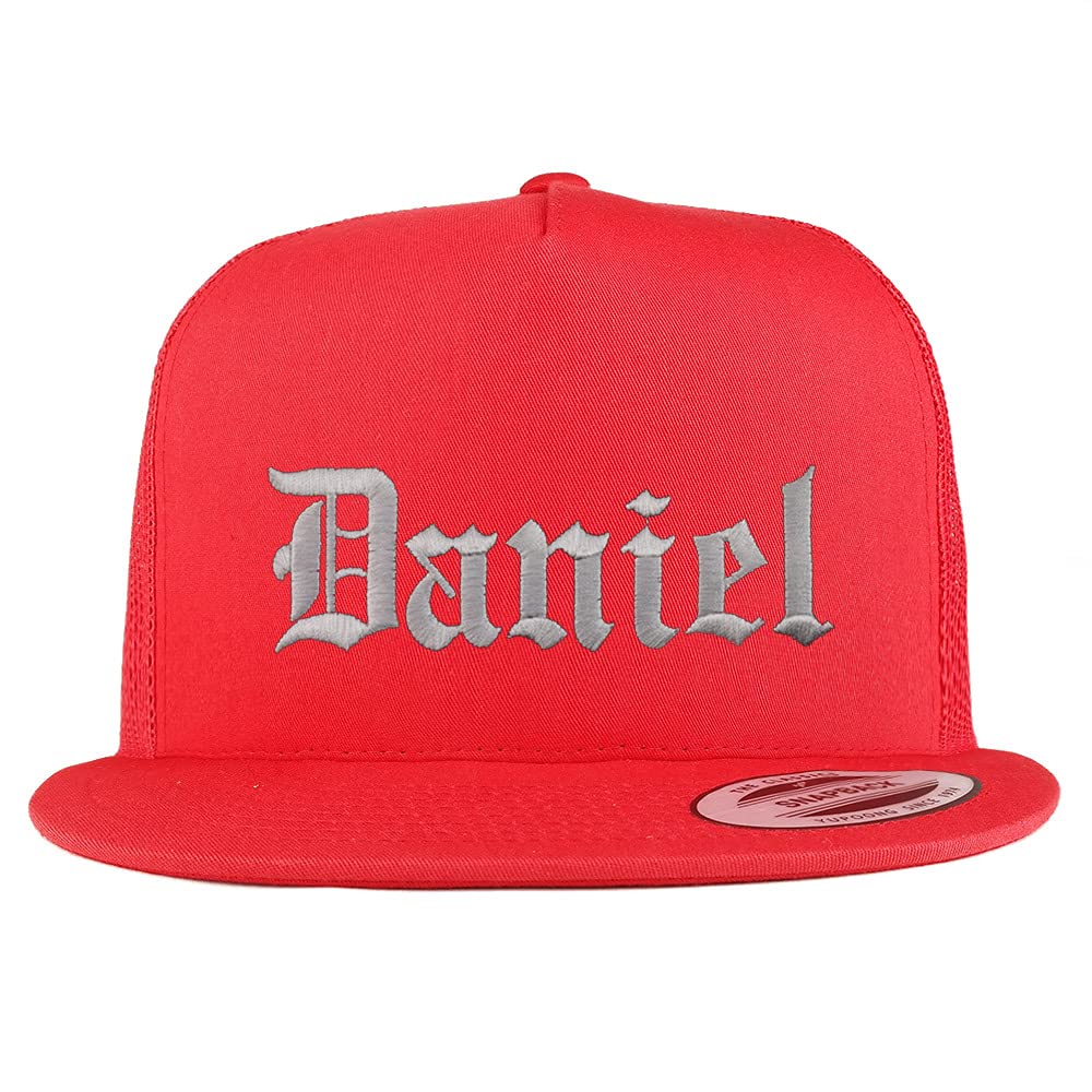 Trendy Apparel Shop Daniel Old English 5 Panel Flatbill Trucker Cap