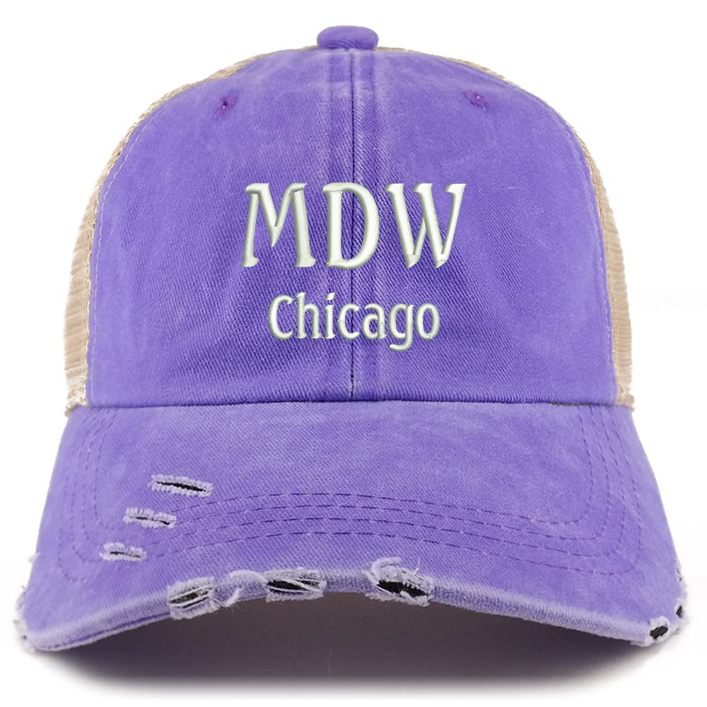 Trendy Apparel Shop MDW Chicago Embroidered Frayed Bill Trucker Mesh Back Cap