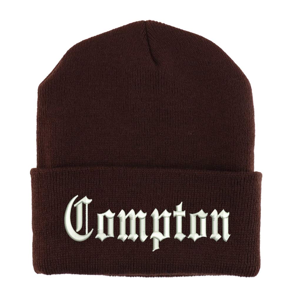Trendy Apparel Shop Compton Old English Embroidered Made in USA Cuff Folded Acylic Knit Winter Beanie Hat