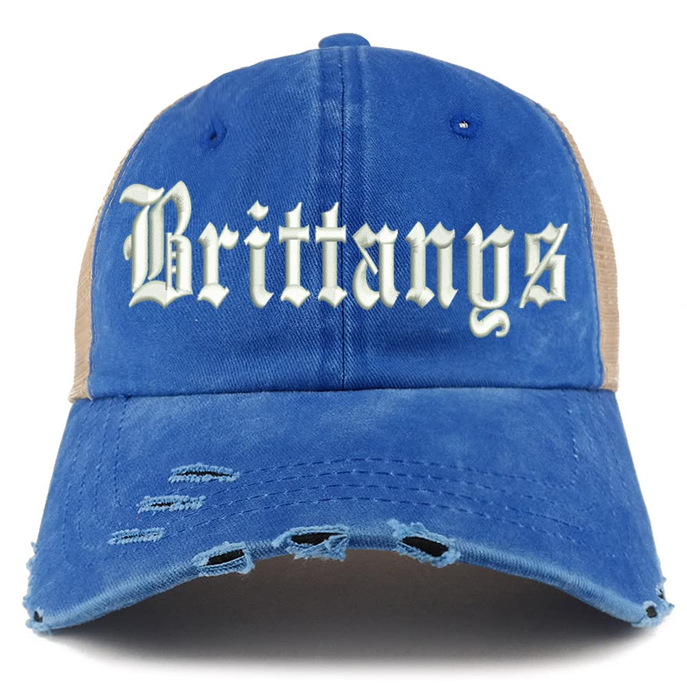Trendy Apparel Shop Old English Brittanys Frayed Bill Trucker Mesh Back Cap