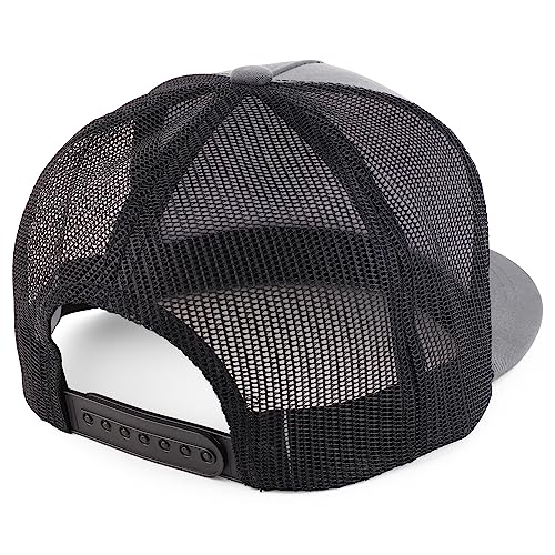 Trendy Apparel Shop Structured High Crown 5 Panel Round Flat Bill Trucker Cap