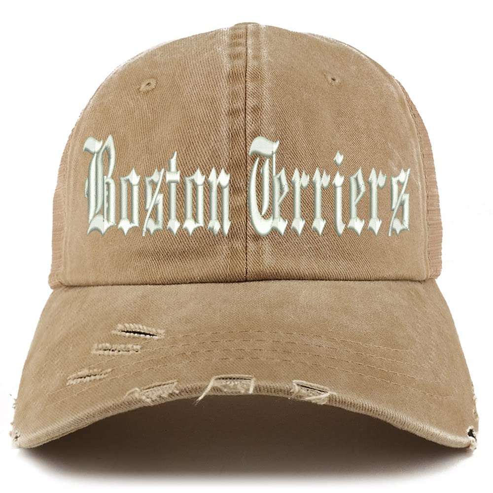 Trendy Apparel Shop Old English Boston Terriers Frayed Bill Trucker Mesh Back Cap