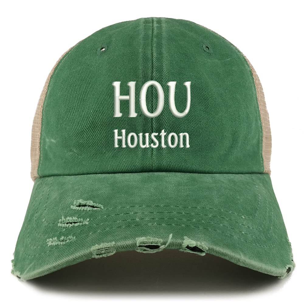 Trendy Apparel Shop HOU Houston Embroidered Frayed Bill Trucker Mesh Back Cap