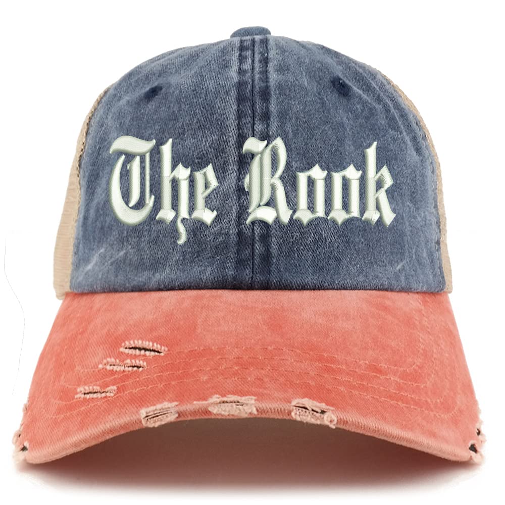 Trendy Apparel Shop The Rook Old English Embroidered Frayed Bill Trucker Mesh Back Cap