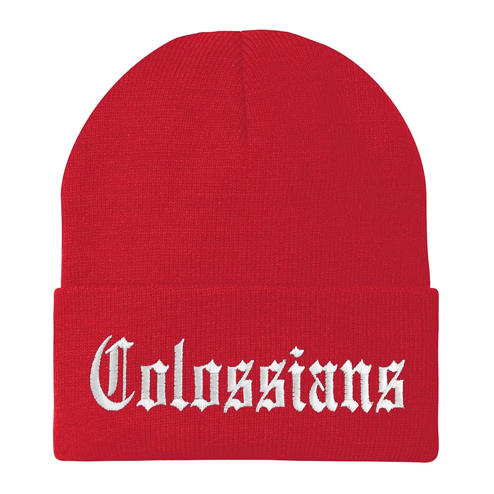 Trendy Apparel Shop Colossians Old English Embroidered Long Cuff Beanie