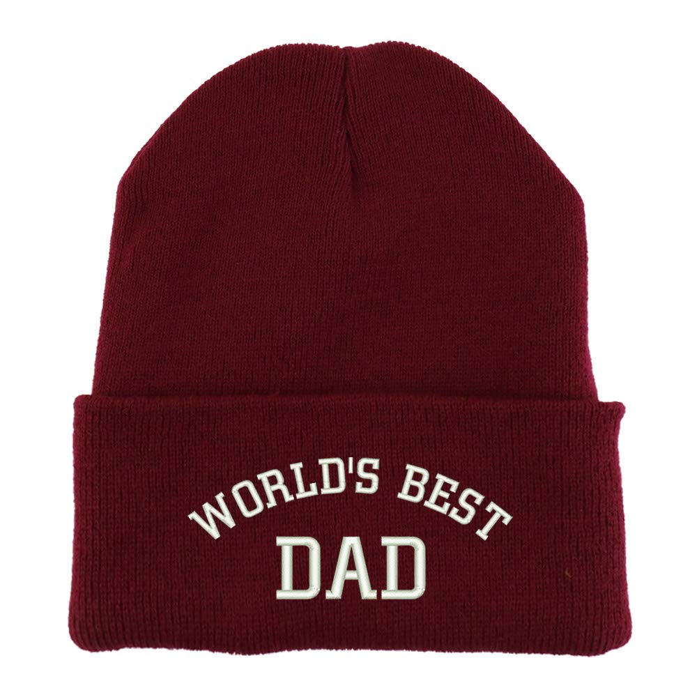 Trendy Apparel Shop World's Best Dad Embroidered Made in USA Cuff Folded Acylic Knit Winter Beanie Hat