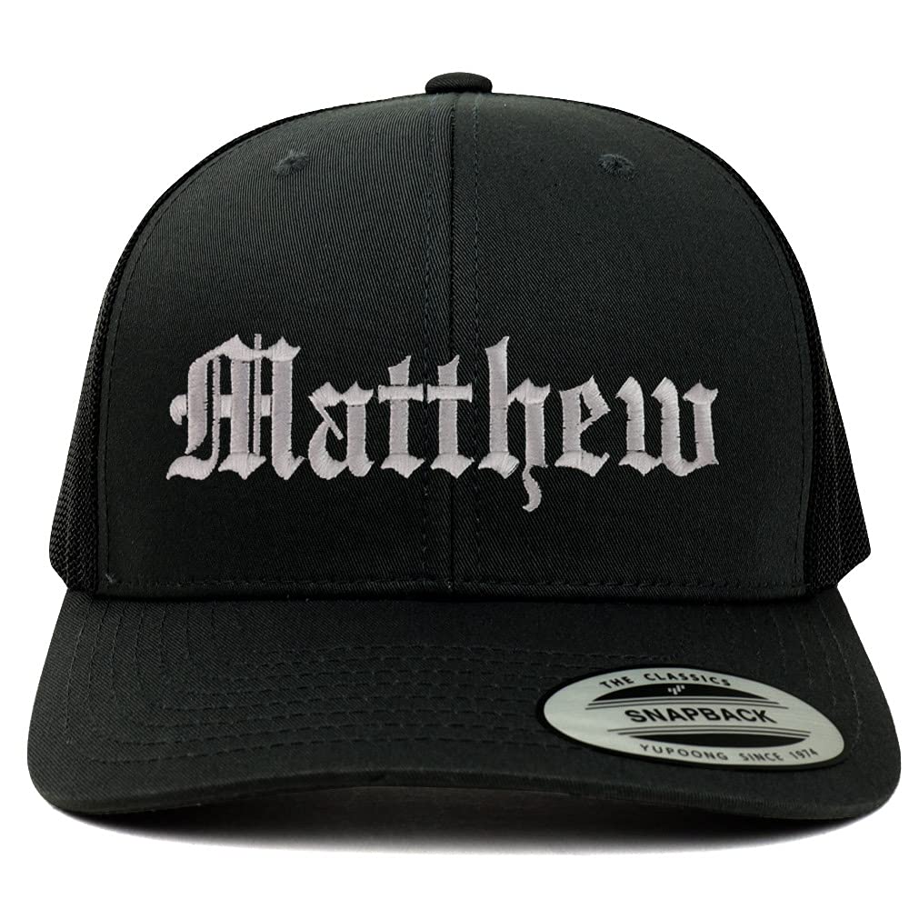 Trendy Apparel Shop Matthew Old English 6 Panel Trucker Mesh Cap