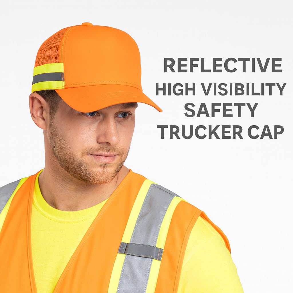 Trendy Apparel Shop XXL Oversized Reflective High Visibility Safety Trucker Cap