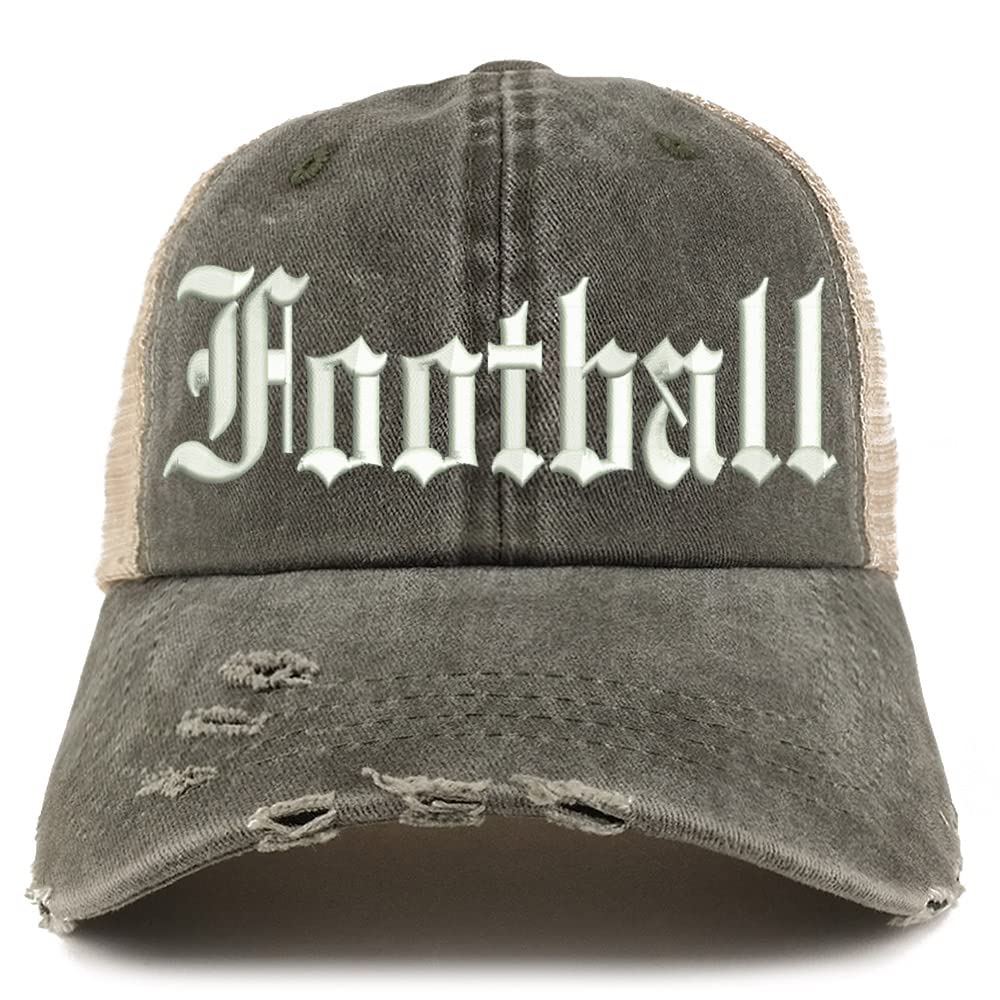 Trendy Apparel Shop Old English Football Frayed Bill Trucker Mesh Back Cap