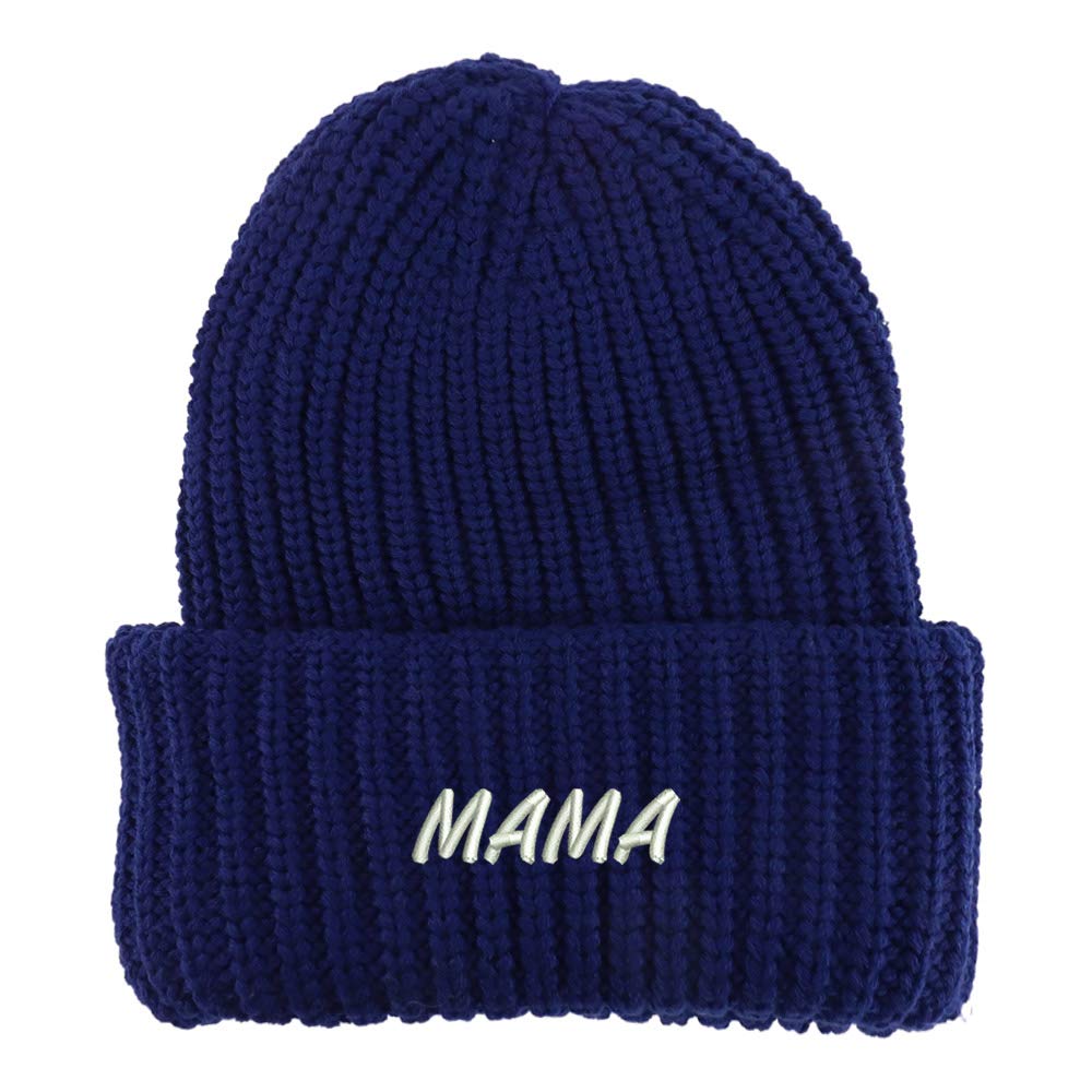 Trendy Apparel Shop Mama Embroidered Long Cuffed Thick Ribbed Knit Beanie