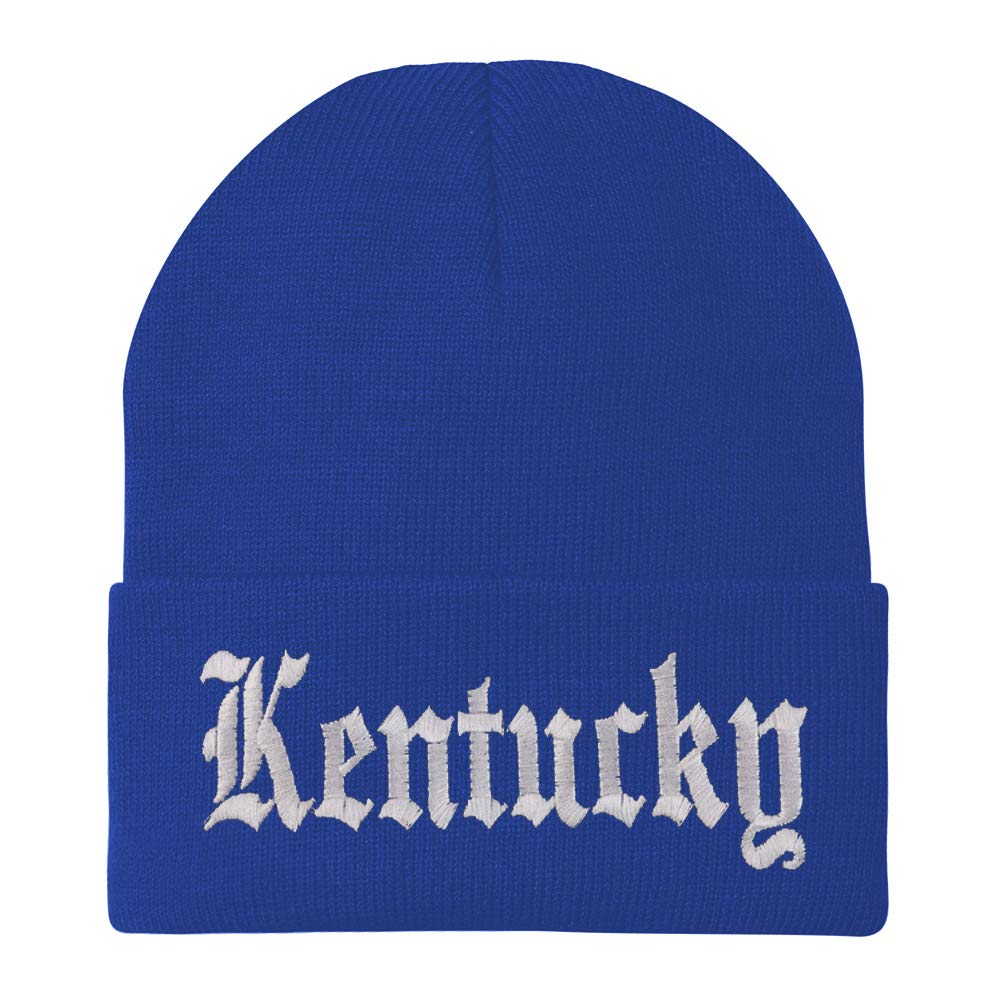 Trendy Apparel Shop Kenturky State Old English Embroidered Long Cuff Beanie