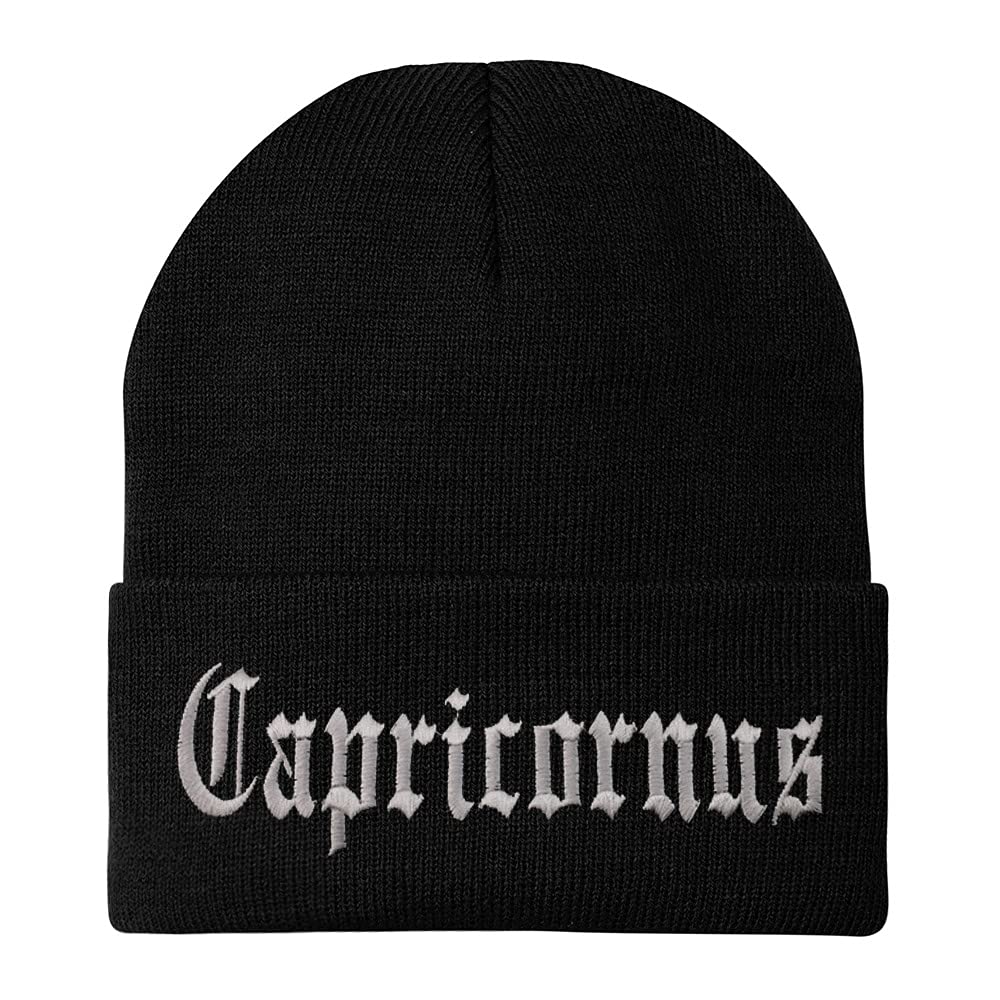 Trendy Apparel Shop Capricornus Old English Embroidered Long Cuff Beanie