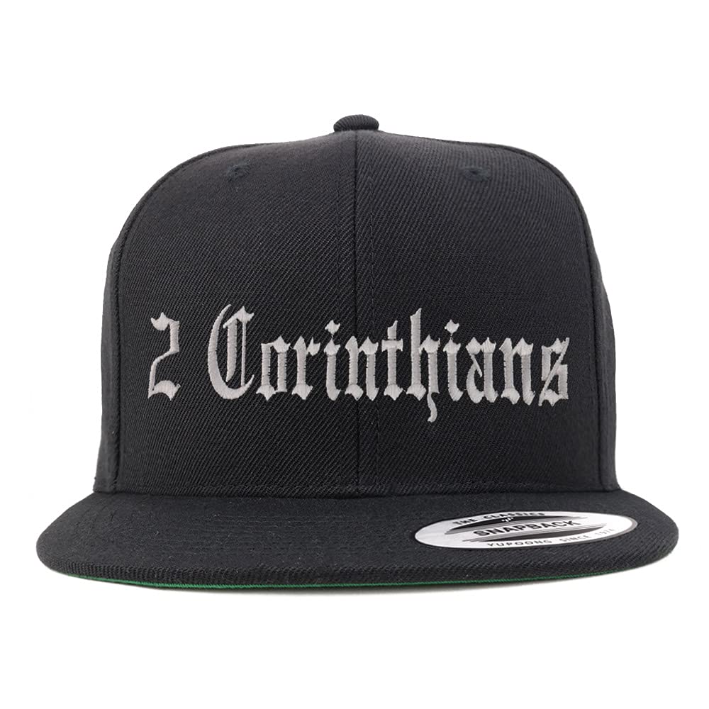 Trendy Apparel Shop 2 Corinthians Old English Embroidered Flatbill Snapback