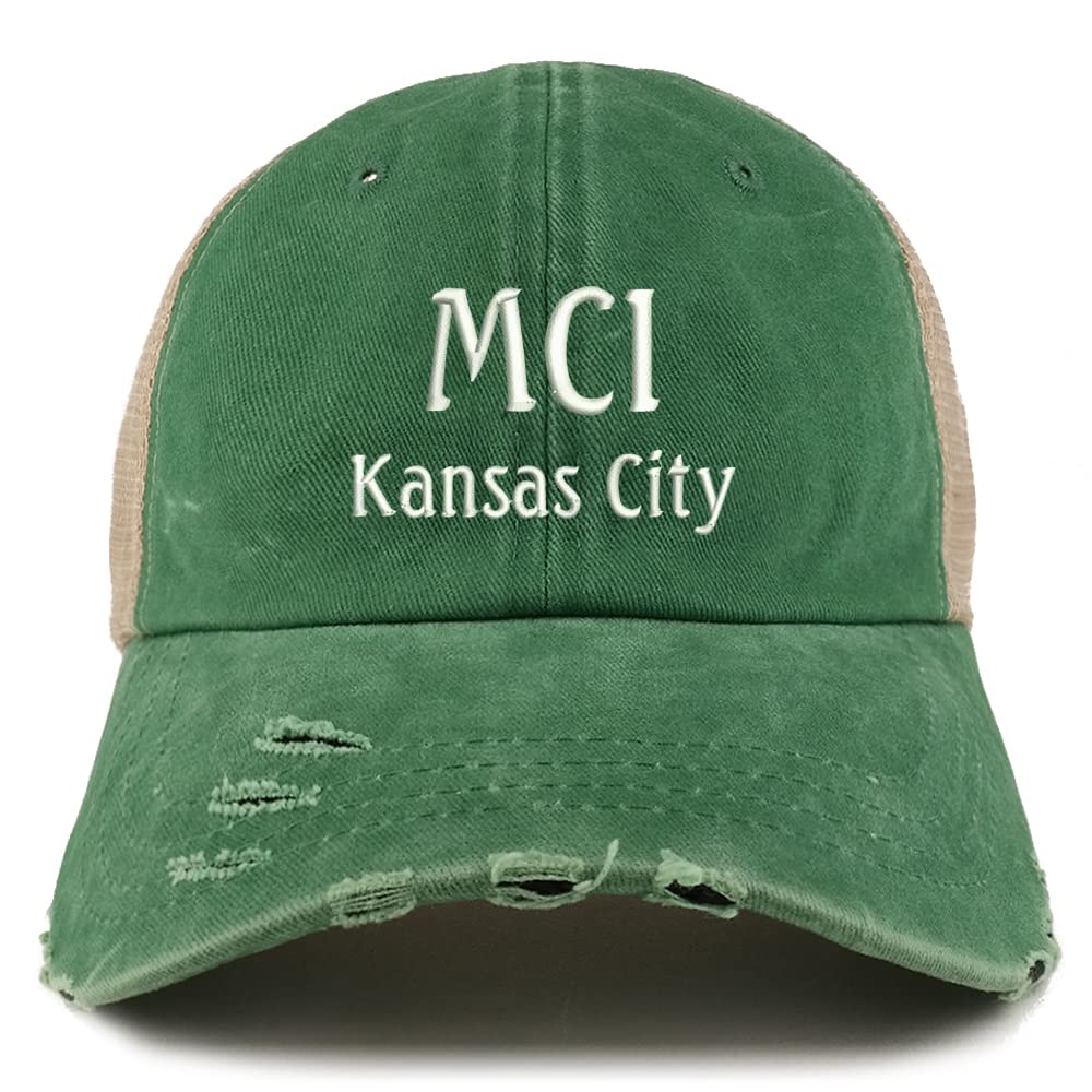 Trendy Apparel Shop MCL Kansas City Embroidered Frayed Bill Trucker Mesh Back Cap