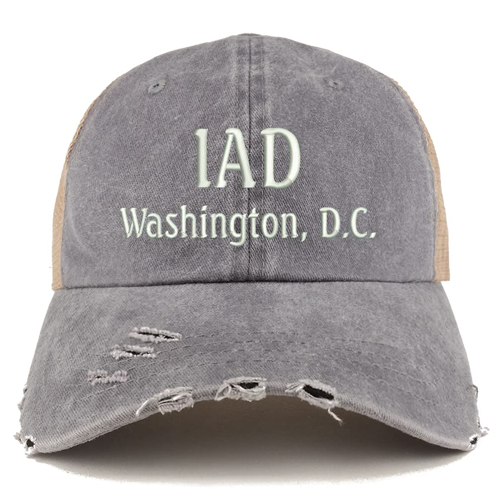 Trendy Apparel Shop IAD Washington DC Embroidered Frayed Bill Trucker Mesh Back Cap